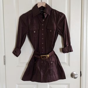 Bebe Women's Belted Button-Down Shirt Dress